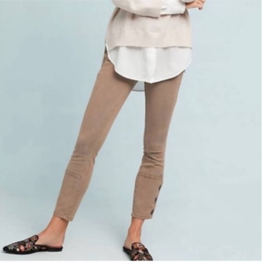 ANTHROPOLOGIE Ona Utility Skinny Pant 26P Tencel Lyocell Button Ankle 26P Taupe